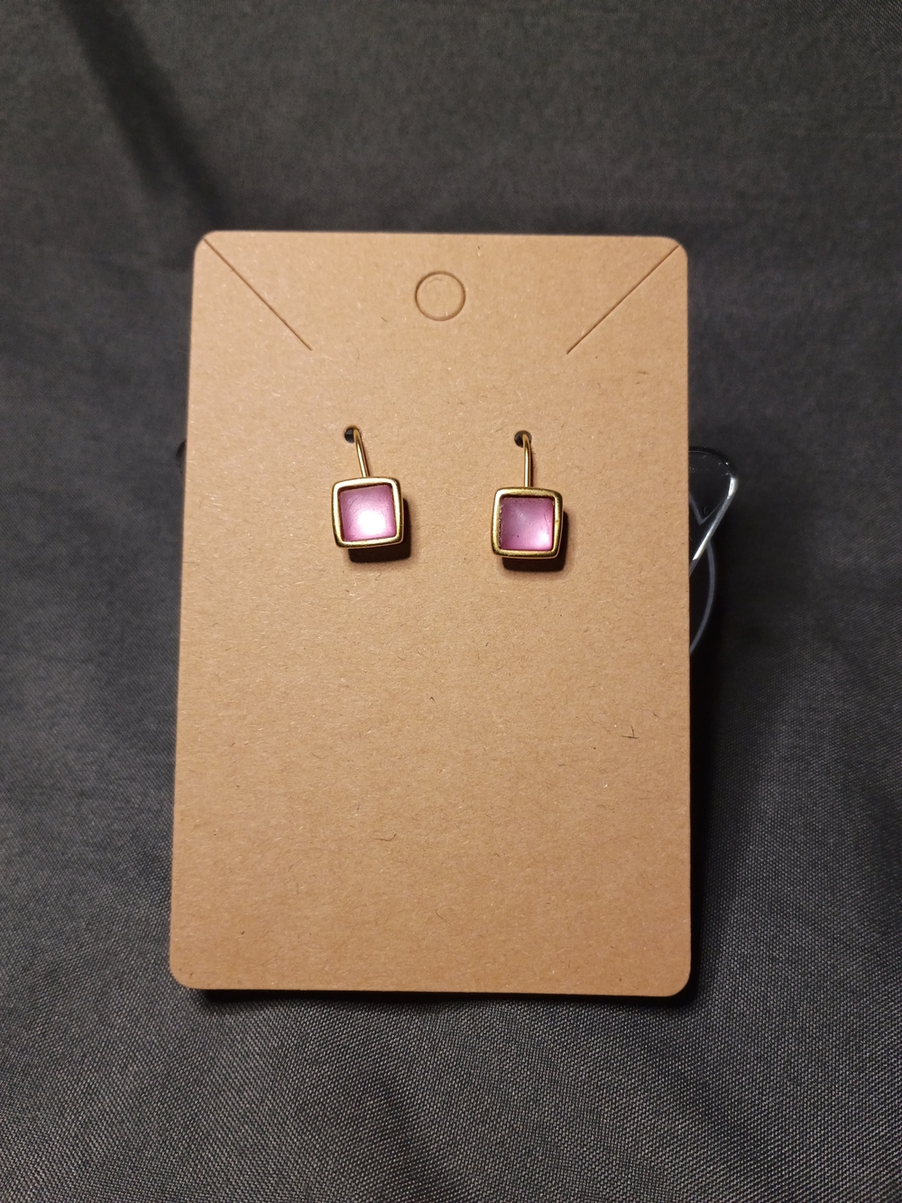Gold Square Pink Drop Earrings